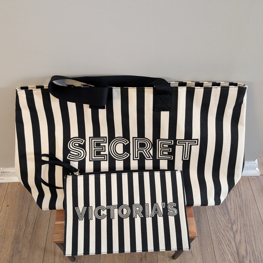 Victoria's Secret Bold Black & White Tote Set